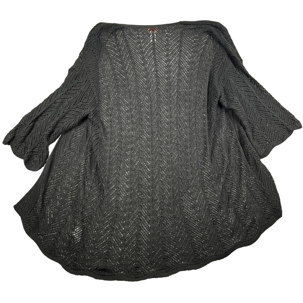 Ruby Rd Black Crochet Knit Open Front Cardigan Sweater Women Sz L Y2K Whimsigoth